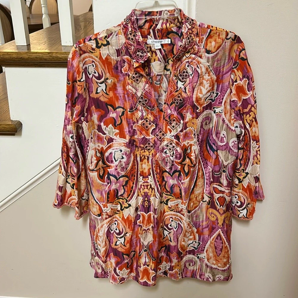 Chico's Watercolor Stunning lightweight tunic - Picture 3 of 16